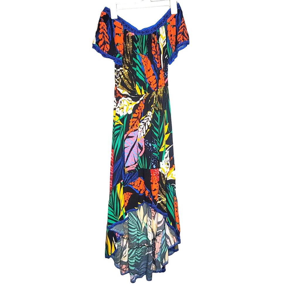 Flying Tomato Colorful Tropical Off Shoulder Maxi Dress High Low Flowy Small - Picture 1 of 11